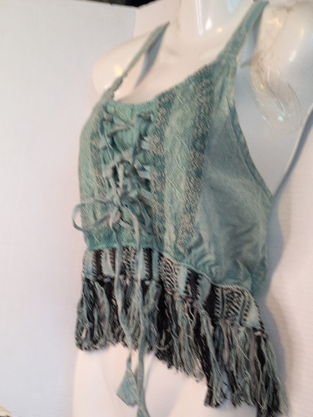 POL NEW ARRIVAL Sage Green Lace-Up Fringe Festival Tank Top🥰 Just In 🧑🎤NIB❣️ - Picture 5 of 17